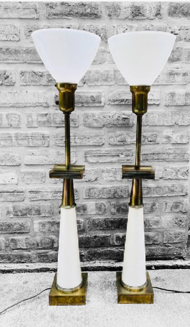 Tommi Parzinger Stiffel Brass and Porcelain Shade White Tall Floor/Table Lamp_pick up only 