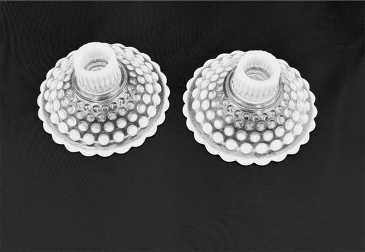Moonstone Opalescent Hobnail Candlestick Holders (Set of 2) 