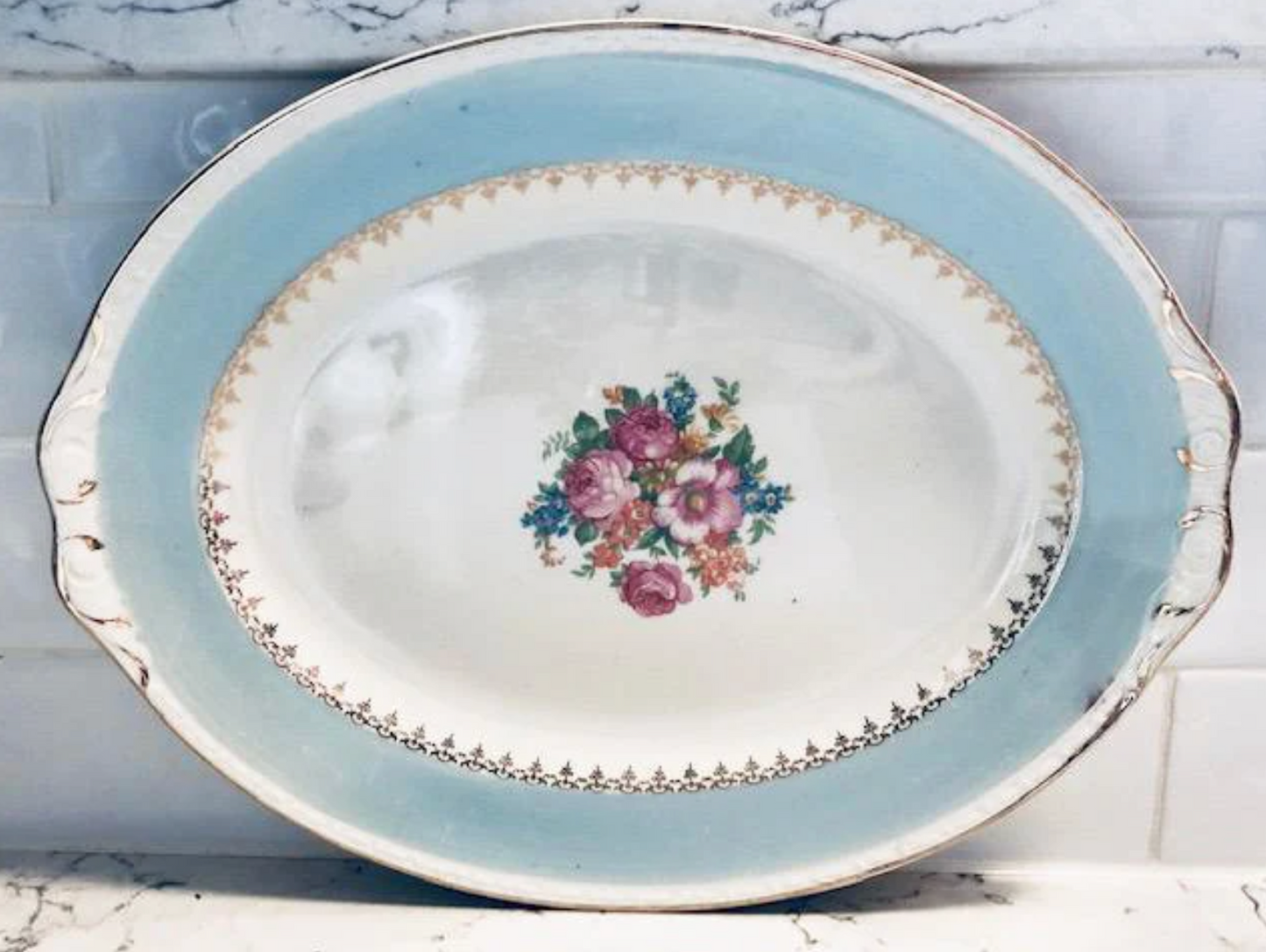 Vintage Homer Laughlin Eggshell Georgian Marilyn Blue Platter - 11 1/2 x 9 inches 