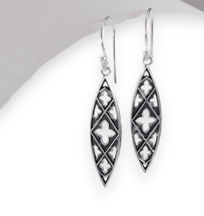 Gothic Marquis Sterling Silver Dangle Earrings 