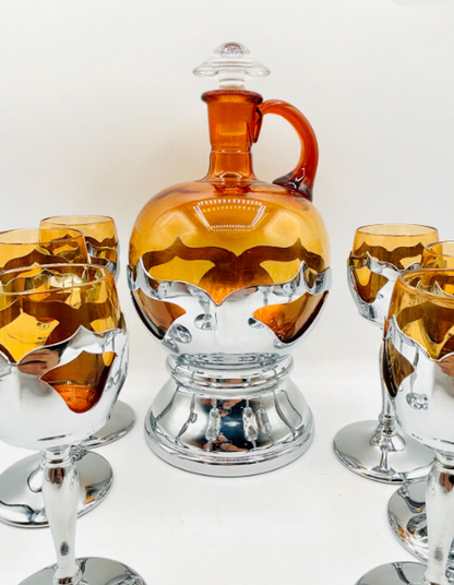 7-Piece Art Deco Rare Amber Farber Bros Cocktail Set 
