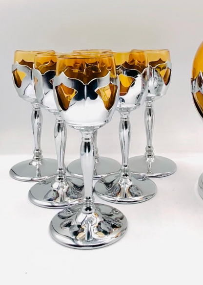 7-Piece Art Deco Rare Amber Farber Bros Cocktail Set 
