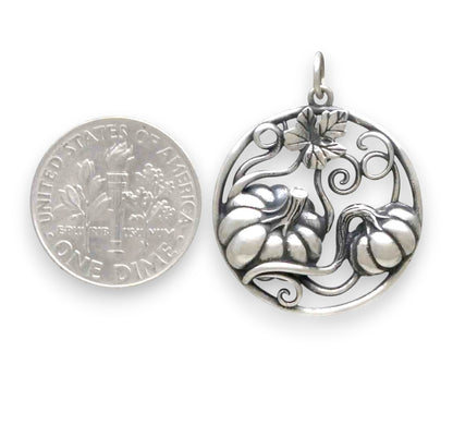 Pumpkins with Vine Sterling Silver Pendant 